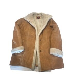 Gallery Women's Genuine Suede Leather Coat Faux Shearling Fur Lining Large nice!